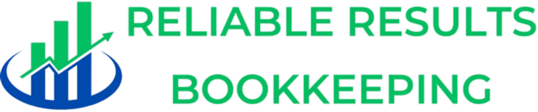 Untitled design Logo for Reliable Results Bookkeeping featuring green text and a blue and green bar chart with an upward arrow.