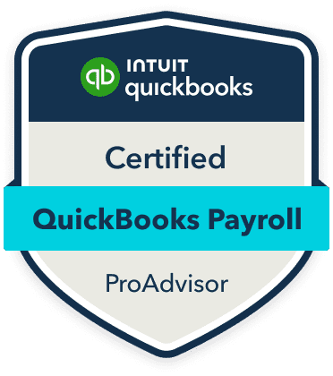 A badge displaying "Intuit QuickBooks Certified QuickBooks Online ProAdvisor" with a green QuickBooks logo at the top.